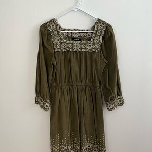 Madewell Olive Green Embroidered Dress